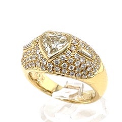 18k Yellow Gold 1 ct Heart Shaped Diamond Solitaire w/ 1 ct Accents Size 7.25