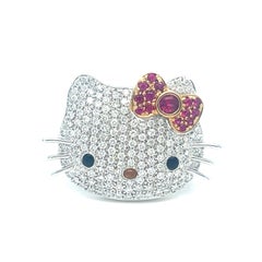 Kimora Lee Simmons 18k White Gold Hello Kitty Diamond Plaque Ring w/ Ruby Sz 7