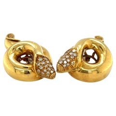 Christian Dior 18k Yellow Gold Snake Coil Earrings w/ Diamond Accents Gorgeous!