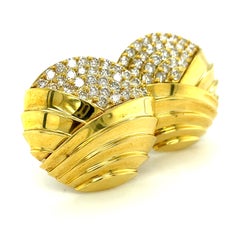 18k Yellow Gold Round Ear Clips W/Full-Cut Diamonds By Jose Hess