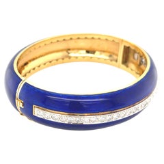 Piccini Firenze 2.15ct Diamond & Enamel 18k Gold Hinged Bangle Bracelet 60.20g