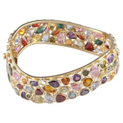 18k Yellow Gold Multi-Colored Gemstone Bangle Bracelet! Gorgeous Piece!