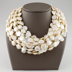 Gorgeous Unique Cristina Ferrare Coin Pearl Multi-Strand Necklace 18k Gold Clasp