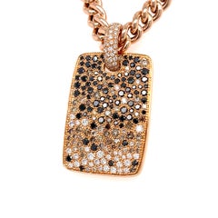 18K Rose Gold 3 ct Diamond Cobblestone Dog Tag Pendant w/ 32" Cuban Link Chain