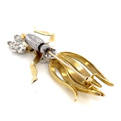 18k Two-Tone Gold Vintage Hula Dancer Brooch w/ Irradiated Diamond