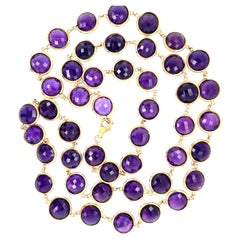 18k Yellow Gold 170ct Double-Cabochon Amethyst Long Necklace 38" 81.30 grams