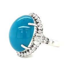 Platinum 25 Ct Turquoise Solitiare Ring with Diamond Accents Size 6.25