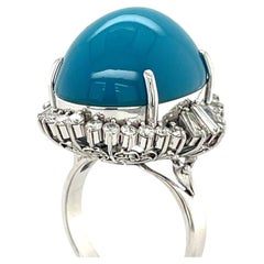 Platinum 25 Ct Turquoise Solitiare Ring with Diamond Accents Size 6.25