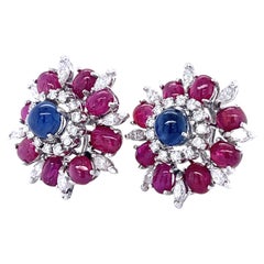 Gorgeous 18k White Gold Sapphire, Ruby, and Diamond Ear Clips Petochi Roma