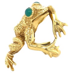 Kurt Wayne 18k Yellow Gold Frog Ring Size 7 Cabochon-Cut Chrysoprase 20 grams