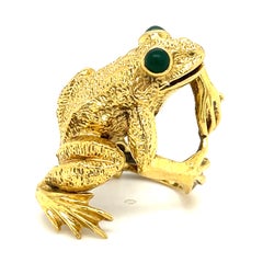 Kurt Wayne 18k Yellow Gold Frog Ring with Green Gem Eyes Sz 7.25
