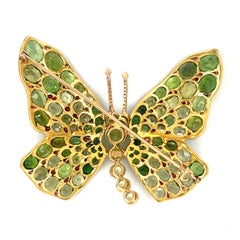 Andrea Molinari 14k Yellow Gold Tourmaline, Peridot, Garnet Butterfly Brooch