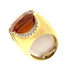 18k Yellow Gold Citrine and Diamond Heavy Ring Size 6