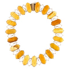 Vintage 14k yellow gold butterscotch natural amber set necklace & bracelet