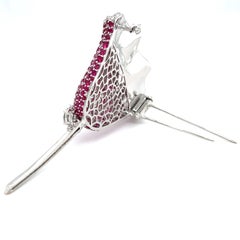 Gorgeous 18k White Gold Ruby and Diamond Floral Brooch 11.50 CTW