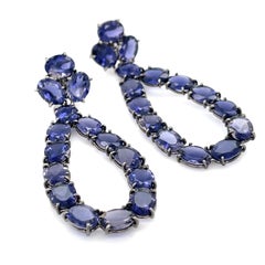 Blackened 18k White Gold 36 ct Oval Tanzanite 2 1/2" Pendant Earrings