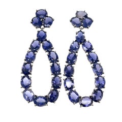 Blackened 18k White Gold 36 ct Oval Tanzanite 2 1/2" Pendant Earrings
