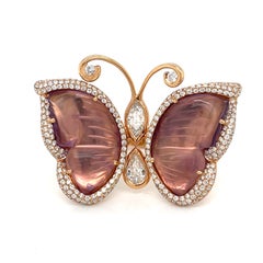 Pejmani of Belgium 18k Rose Gold Carved Amethyst + Diamond Plaque Ring Sz 7.25