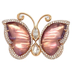 Pejmani of Belgium 18k Rose Gold Carved Amethyst + Diamond Plaque Ring Sz 7.25