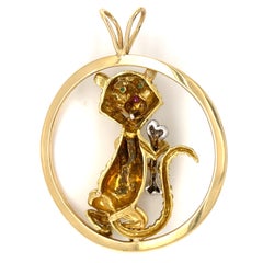 Hammerman Bros 18k Gold Emerald Ruby and .15ct Diamond Mouse Pendant 2-5/8" 35g