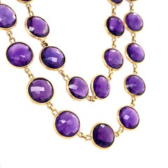 18k Gold 170ctw Double-Cabochon Amethyst Strand Necklace 38" 81.3g