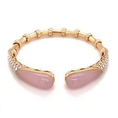 18K Rose Gold Effepi Gioelli Cuff Bracelet 2.41 CTW Diamonds 10 CT & Rose Quartz