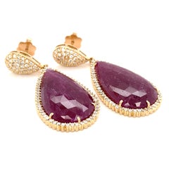18k Yellow Gold Appx 15.0ct Ruby and 3.25ct Diamond Drop Earrings 2.5" 27.5g