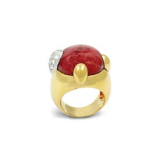 Pomellato Griffe 18k Yellow Gold Pink Tourmaline and Diamond Ring