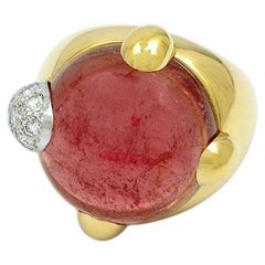 Pomellato Griffe 18k Yellow Gold Pink Tourmaline and Diamond Ring