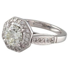 1.91 Carat Round Diamond Halo 18k White Gold Engagement Ring Size 5 GIA Cert