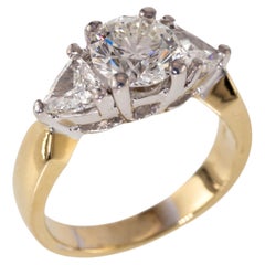 1.91 Carat Round Diamond 3-Stone 18k White & Yellow Gold Engagement Ring size 5