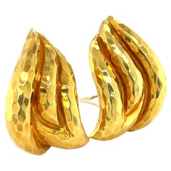 Henry Dunay 18k Yellow Gold Hammered Wing Ear Clips Gorgeous