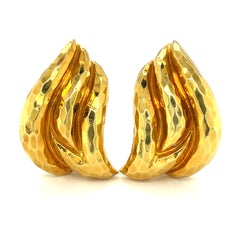 Henry Dunay 18k Yellow Gold Hammered Wing Ear Clips Gorgeous
