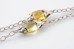 Multi-Color Topaz and Diamond Briolette 14k White Gold Chain Necklace