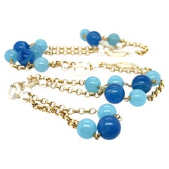 18k Gelbgold Einzigartige gefärbte Chalcedon und kultivierte Perle Strang Halskette 36"