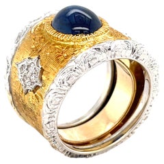 18k Two-Tone Gold 3.56ct Sapphire 0.17ct Diamond Band Ring Size 6 3/4