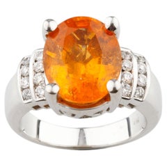 Amazing 18K White Gold Spessartite Garnet & Diamond Ring