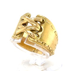 Hermes 18k Yellow Gold Corset Stitch Ring Size 6 10.6 grams