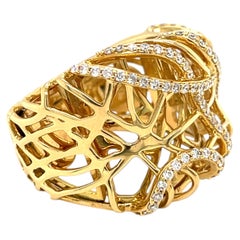 18k Yellow Gold Openwork 1.15 ct Diamond Band Ring Size 7