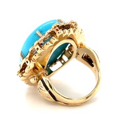 14k Rose Gold Oval Turquoise Cabochon Ring with Diamond Accents Size 6.75