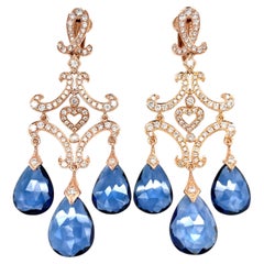14k Rose Gold 9 ct Sapphire Briolette and 2.90 ct Diamond Chandelier Earrings