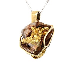 Natural Gold in Quartz Nugget Pendant in Gold Wire Setting Unique Piece
