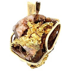 Natural Gold in Quartz Nugget Pendant in Gold Wire Setting Unique Piece