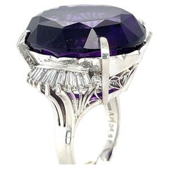 Platinum 34.68 ct Amethyst Cocktail Ring 1.10 ct Ballerina Diamonds Size 6.5