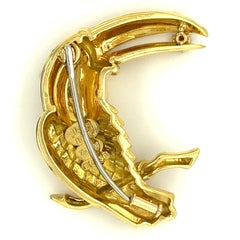 Henry Dunay 18k Yellow Gold Toucan Brooch with White and Orange Diamond Accents