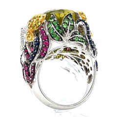 Anello Farfalla Cocktail in oro bianco 18k con Citrino ovale e pietre preziose Misura 7,75