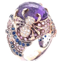 18k White Gold 20 ct Amethyst Cocktail Ring with Sapphire and Diamond Accents