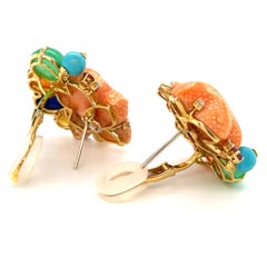 18k Gold, Diamond, and Coral Starfish Clip-on Earrings Diamond Weight: 0.05ct