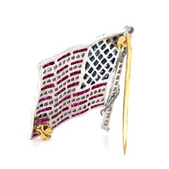 Diafini 18k White Gold, Diamond and Sapphire American Flag Brooch 1.40 carats