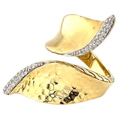 John Hardy 18k Yellow Gold Classic Chain Diamond Bypass Ring Size 7.25